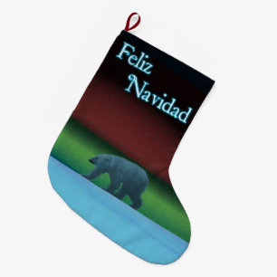 Calcetín Navideño Grande Feliz Navidad - Oso Polar Encendido