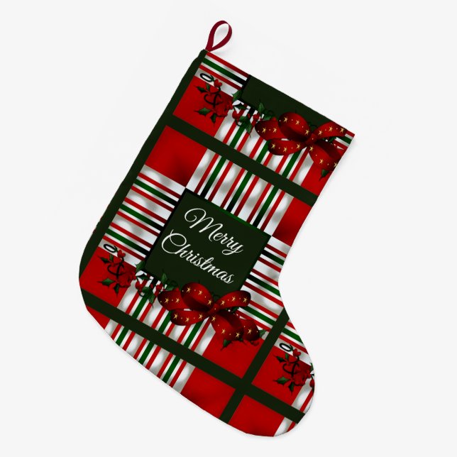 Calcetín Navideño Grande Feliz Navidad personalizada (Frente (Colgado))