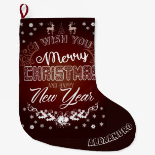 Calcetín Navideño Grande Feliz Navidad rojo blanco fresco diseño de regalo