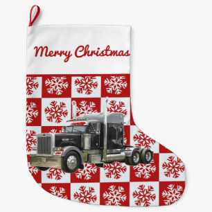 Calcetín Navideño Grande Feliz Navidad Semi Transporte Camión Snowflake