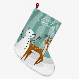 Calcetín Navideño Grande Feliz Navidad Snowman y renos