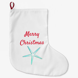Calcetín Navideño Grande Feliz Navidad Starfish Rojo Verde azulado Blanco C
