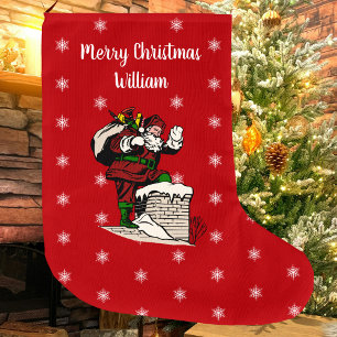 Calcetín Navideño Grande Feliz Navidad Vintage Santa Personalizado Rojo