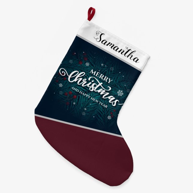 Calcetín Navideño Grande Feliz Navidad y Feliz Año Nuevo (Frente (Colgado))