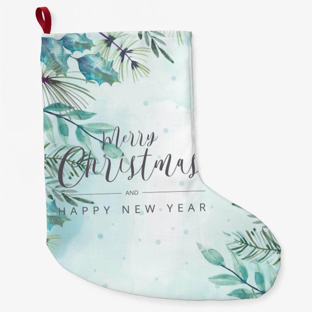 Calcetín Navideño Grande Feliz Navidad Y Feliz Año Nuevo (Anverso)