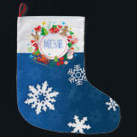 Calcetín Navideño Grande ¡Feliz Navidad y Feliz Año Nuevo! Monograma XMAS<br><div class="desc">Grandes Navidades repartiendo el Monograma (personalizado) - 20XX Feliz Navidad y Feliz Año Nuevo! XMAS Grandes Navidades Decorados con Navidades símbolos mágicos, patrón de elementos de regalos de feriado de invierno, muñeco de nieve, árbol de navidad, bola de navidades, reno, copos de nieve, estrellas de navidades y personajes más festivos....</div>
