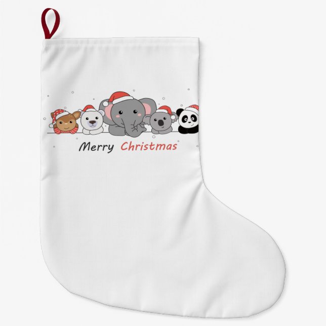 Calcetín Navideño Grande Feliz Navidades navideños animales adoran animales (Anverso)