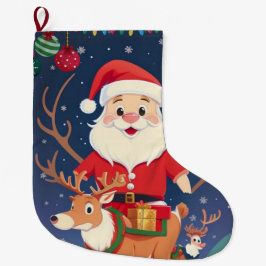 Calcetín Navideño Grande Feliz Santa