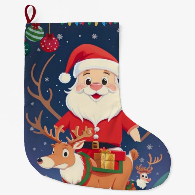 Calcetín Navideño Grande Feliz Santa (Anverso)