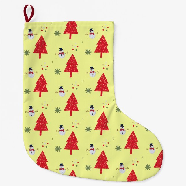 Calcetín Navideño Grande Feliz y brillante árbol de nieve navidad navideño (Anverso)