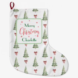 Calcetín Navideño Grande Festive Red Green Merry Christmas Name Stocking