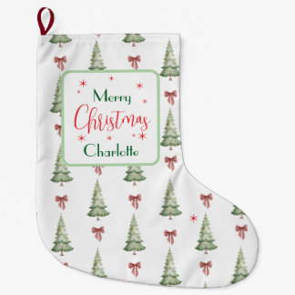 Calcetín Navideño Grande Festive Red Green Merry Christmas Name Stocking