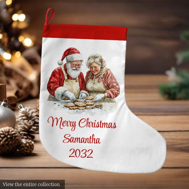 Calcetín Navideño Grande Festive Santa Claus Classic Red White Stocking (Festive Santa Claus Classic Red White Stocking)