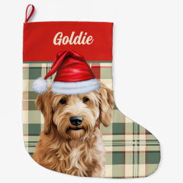 Calcetín Navideño Grande Festividad de goldendoodle con nombre de perro
