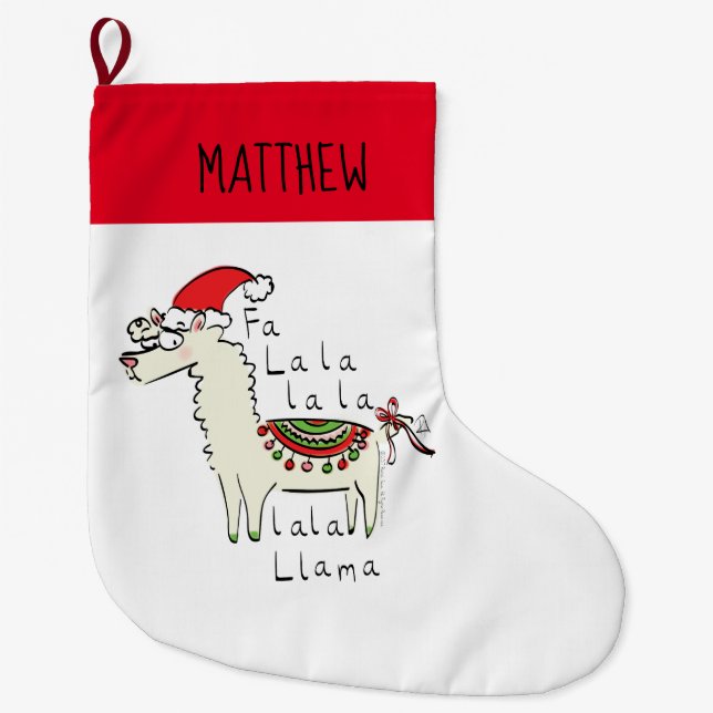 Calcetín Navideño Grande Festividad de los Navidades de Llama Cute (Anverso)