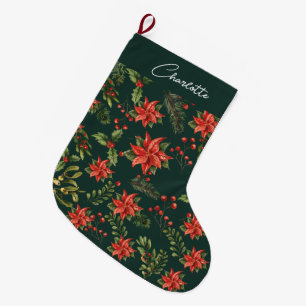 Calcetín Navideño Grande Festividad de Navidades Botánicos Florales