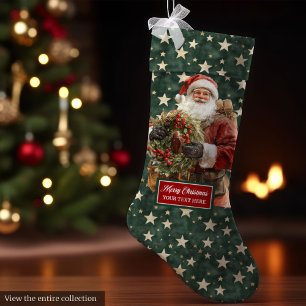 Calcetín Navideño Grande Festividad de Santa Claus Detener nombre personali