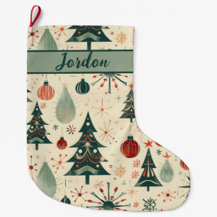 Calcetín Navideño Grande Festividad moderna de mediados de siglo