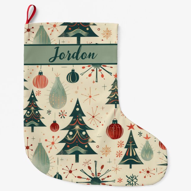 Calcetín Navideño Grande Festividad moderna de mediados de siglo (Anverso)