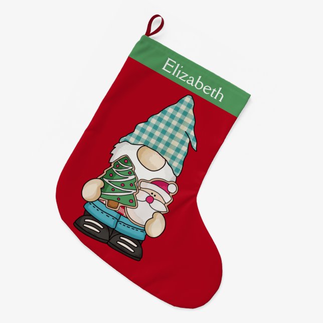 Calcetín Navideño Grande Festividad personalizada de Navidades verdes rojos (Frente (Colgado))