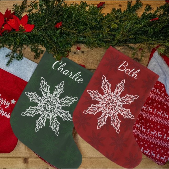 Calcetín Navideño Grande Festividad Verde Rojo y Copo de Nieve Personalizad (Subido por el creador)