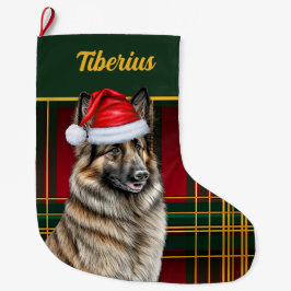 Calcetín Navideño Grande Fiesta belga de tervuren con nombre de perro