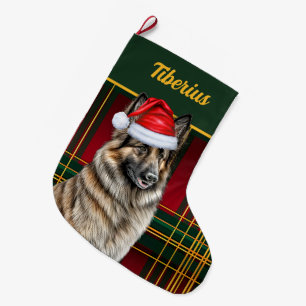Calcetín Navideño Grande Fiesta belga de tervuren con nombre de perro