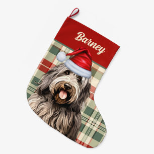 Calcetín Navideño Grande Fiesta de Bergamasco con nombre de perro