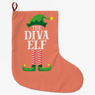 Calcetín Navideño Grande Fiesta de Diva Elf Matching Family Group Navidades