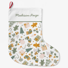 Calcetín Navideño Grande Fiesta de Navidades Verdes Y Oro