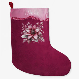 Calcetín Navideño Grande Fiesta floral rosa
