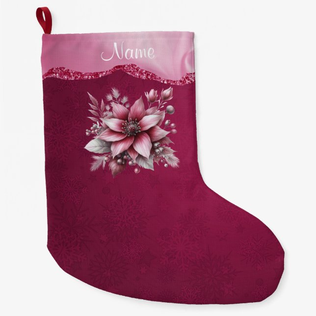 Calcetín Navideño Grande Fiesta floral rosa (Anverso)