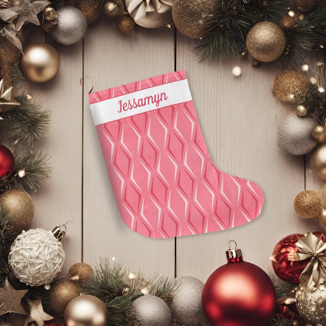 Calcetín Navideño Grande Fiesta moderna de Peppermint Rosado a mediados del (Pink Peppermint Mid Century Modern Holiday Large Christmas Stocking)