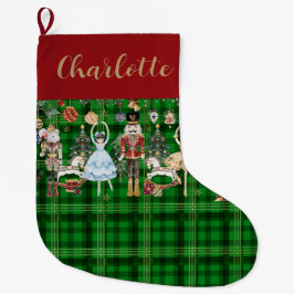 Calcetín Navideño Grande Fiestero Cascanueces Vintage Ballet Cuadros Verdes