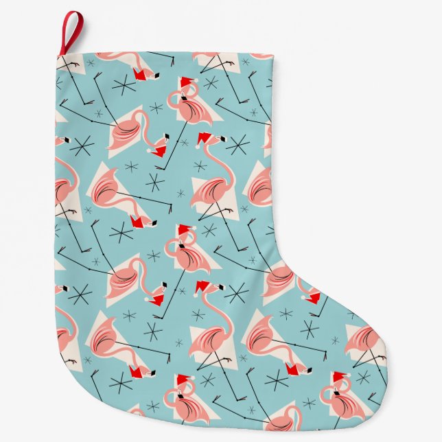 Calcetín Navideño Grande Flamingo Santas Blue Multi-stock (Anverso)