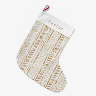 Calcetín Navideño Grande Flechas Navidad Marrón Crema Beige Cálido 