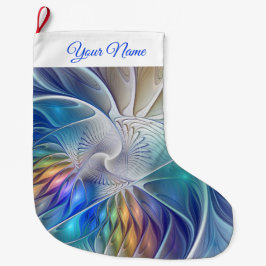 Calcetín Navideño Grande Flor de color floral Abstracto de arte fractal Nom