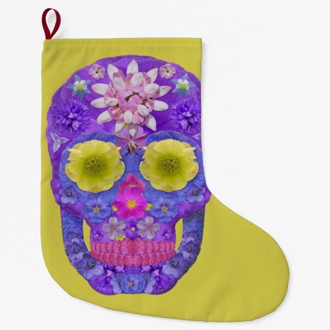 Calcetín Navideño Grande Flor Skull 5 (Anverso)