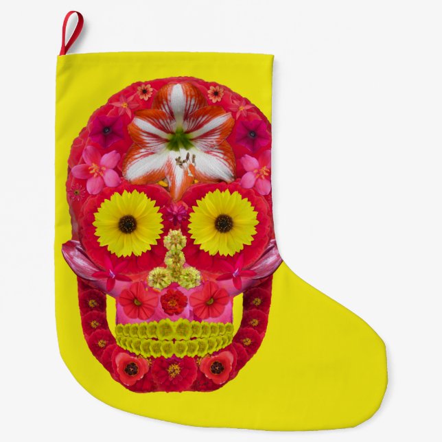 Calcetín Navideño Grande Flor Skull 6 (Anverso)