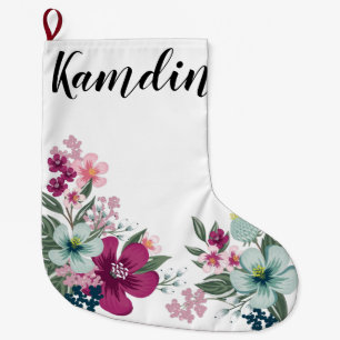 Calcetín Navideño Grande Flor tropical de pie personalizada en blanco