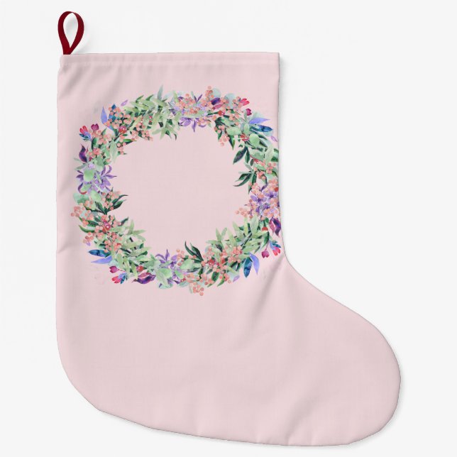 Calcetín Navideño Grande Floral Berries Wreath (Anverso)