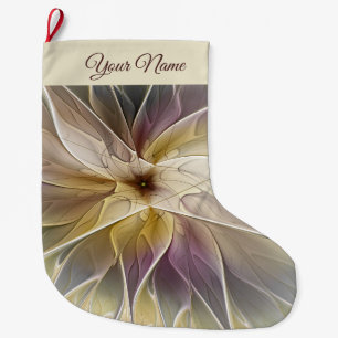 Calcetín Navideño Grande Floral Gold Eggplant Resumen moderno Nombre fracta