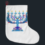 Calcetín Navideño Grande floral menorah hanukkah<br><div class="desc">"floral menorah hanukkah ", "floral menorah",  "flowers menorah",  "morple hanukkah",  "pink hanukkkah",  "hanukkkah menorah",  "happy hanukkah",  channukah,  "floral hanukkkah",  Hanukkkah</div>