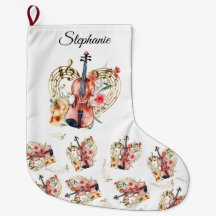 Floral Violins Gold Music Notes Navidades Holiday
