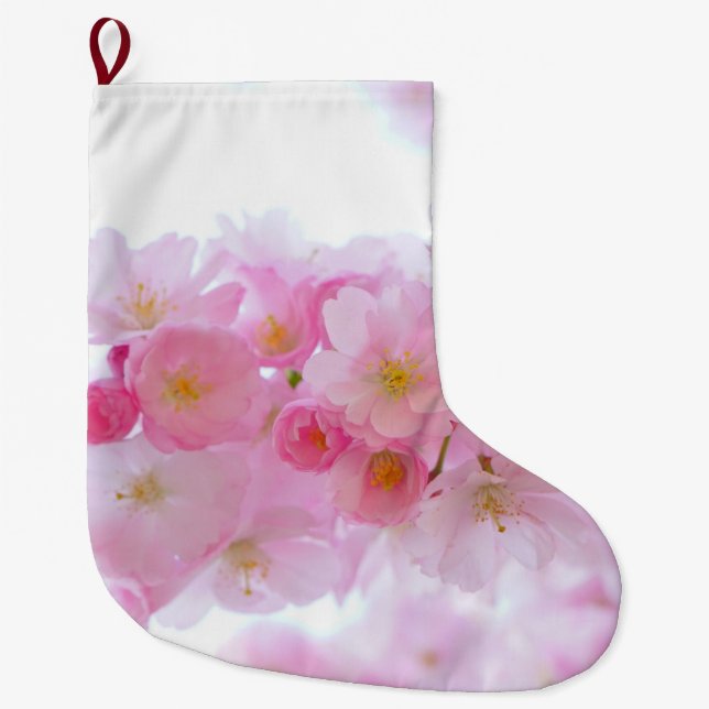 Calcetín Navideño Grande Florecimiento del Árbol de cerezo japonés (Anverso)