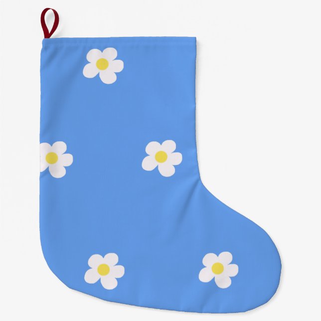 Calcetín Navideño Grande Flores blancas sobre fondo de lagarto (Anverso)