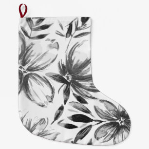 Calcetín Navideño Grande Flores de Acuarela Rojas 4