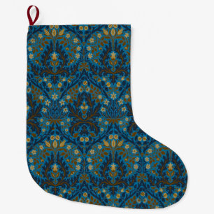 Calcetín Navideño Grande Flores de Otoño Azules y Turquesa de William Morri