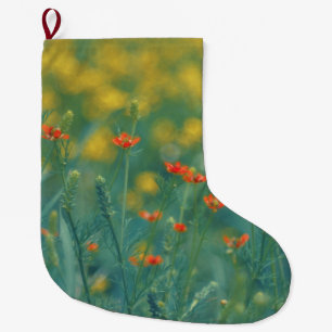 Calcetín Navideño Grande Flores de verano (Campo floral) (Flores rojas)