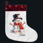 Calcetín Navideño Grande Fluffy Marshmallow Snowman<br><div class="desc">Imagina a un Navidad encantador con un hombre de nieve adorable y florido hecho a partir de malvaviscos. Alrededor de su base, los malvaviscos con centros rosados parecen derretirse. Él luce un sombrero superior y una bufanda con puntas de polka. El surtido se termina con un borde que imita a...</div>